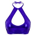 thumbnail image 1 of RUNQHUI Women's Shiny Metallic Keyhole Crop Top Halter Backless Rave Bandeau Vest Bra Clubwear Navy Blue One Size, 1 of 6