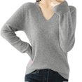thumbnail image 2 of asjyhkr Tops For Women Long Sleeve Knit Cotton V Neck Sweater Pullover Basic T Shirts Solid Color, 2 of 7