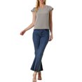 thumbnail image 2 of INSPIRE CHIC Blouse de Travail pour Femme à Col en V Uni, Manches Courtes à Revers, TP Gris Foncé, 2 of 5