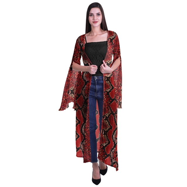 Moomaya Cardigan Long en Georgette de Viscose Imprimée à Manches Fendues pour Femmes