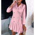 thumbnail image 3 of cfhntfmh Robes Mini pour Femmes Formelles à Manches Longues à Col à Revers Boutonnées Robe Chemise Tendance Ample Plissée Robe de Travail, 3 of 6