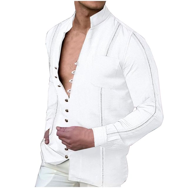 Mode Décontractée pour Hommes Col Rabattu à Boutons Manches Longues avec Chemisier Chemise