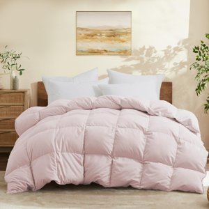 Joysoul Queen Size Down Comforter - All Season Ultra Soft Goose Down & Feather Fiber Fill, Luxury Hotel Pink Duvet Insert with Corner Tabs (88" X 88")