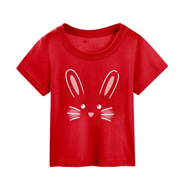 MIASHUI T-Shirt à Manches Courtes pour Tout-Petits Imprimé Lapin de Pâques pour Enfants, Rouge, 9-10 Ans
