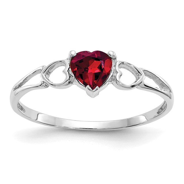 Bague de Naissance en Or Blanc 10K Geniune Rhodolite Polie avec Grenat