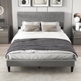 thumbnail image 2 of Costway Full Size Bed Frame with Linen Fabric Upholstered Headboard & Wooden Slat Support, 2 of 10