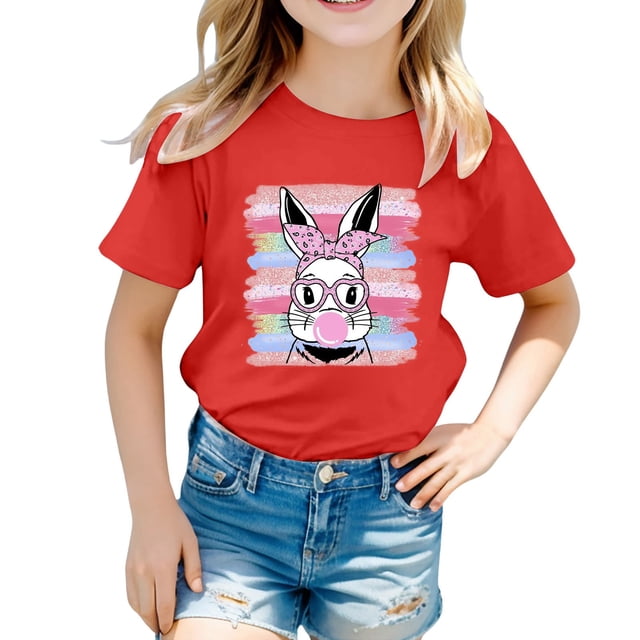 XDZJLR T-Shirts Filles Enfants Pâques Graphique Coupe Ample Décontractée Manches Courtes Col Rond pour Garçons Vêtements 8-9 Ans