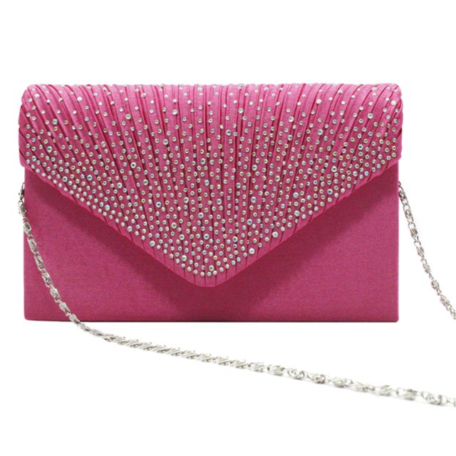Xingzhi Women Envelope Bag Portable Hasp Rhinestone Replacement Stylish Solid Color Party Banquet Bridal Handbag Pouch Rose Red