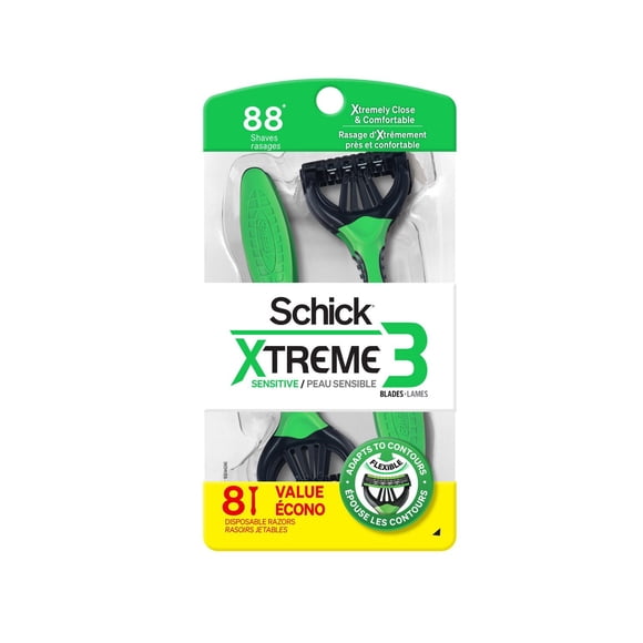 Schick Xtreme 3 Sensitive 3 Blade Disposable Razors for Men, 8 ct.