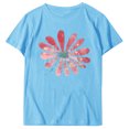 thumbnail image 4 of KIHOUT Nouveau Haut de Mode d'Été pour Femmes 2025, T-Shirt à Manches Courtes à Col Rond Décontracté à Imprimé Floral Bleu Ciel 2TG, 4 of 5