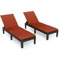 thumbnail image 2 of Gymax Lot de 2 Chaises Longues de Patio Fauteuil Inclinable avec Dossier Réglable à 3 Positions et Coussin Noir et Orange, 2 of 10