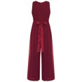 thumbnail image 3 of renvena Kids Girls Flower Wedding Party Bodysuit Ruffled Chiffon Pageant Banquet Rompers Summer Wide Leg Pants Jumpsuit Playsuit with Detachable Embellishment Burgundy 8, 3 of 5