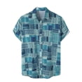 thumbnail image 2 of EGNMCR Men Casual Buttons Color Block Print With Pocket Turndown Short Sleeve Shirt Blouse, 2 of 9
