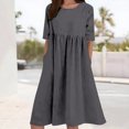 thumbnail image 2 of HXWCHs Robe Chandail pour Femme en Mélange de Lin, Robe Décontractée à Manches Courtes avec Poches Latérales GY2 TTTTG, 2 of 5