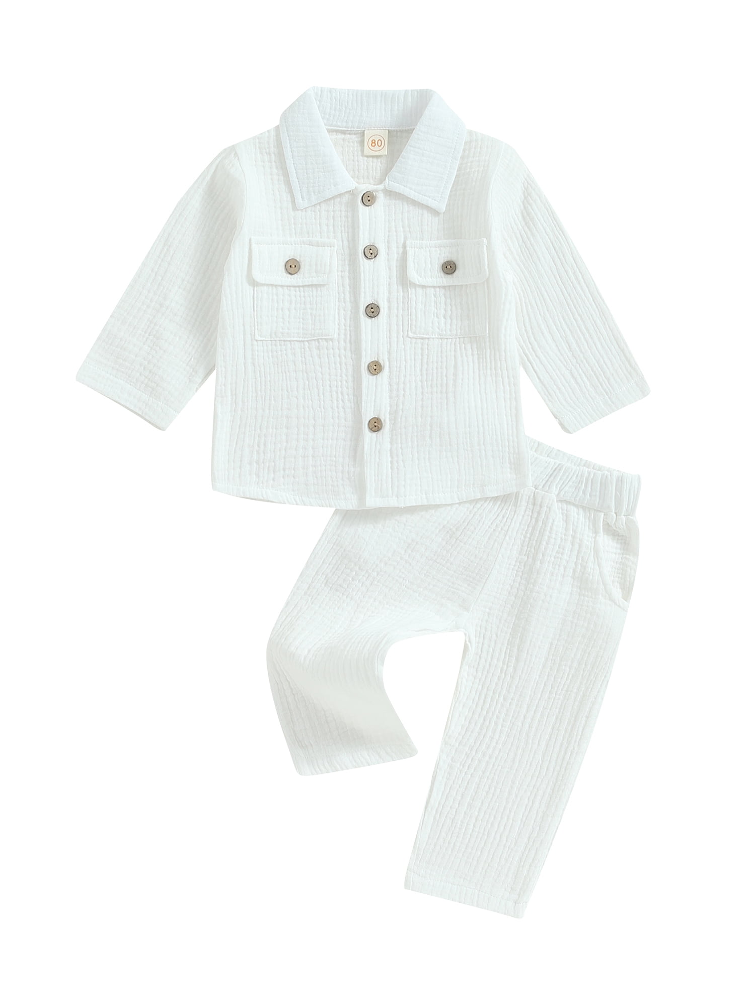 SUNSIOM 2Pcs Baby Boy Fall Outfits Long Sleeve Button Down Lapel Shirt + Pants Set Toddler Clothes
