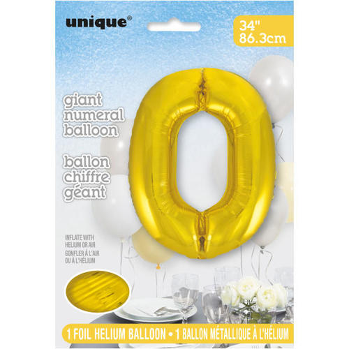 Ballon en aluminium doré en forme de chiffre 0 de 34 pouces de Unique
