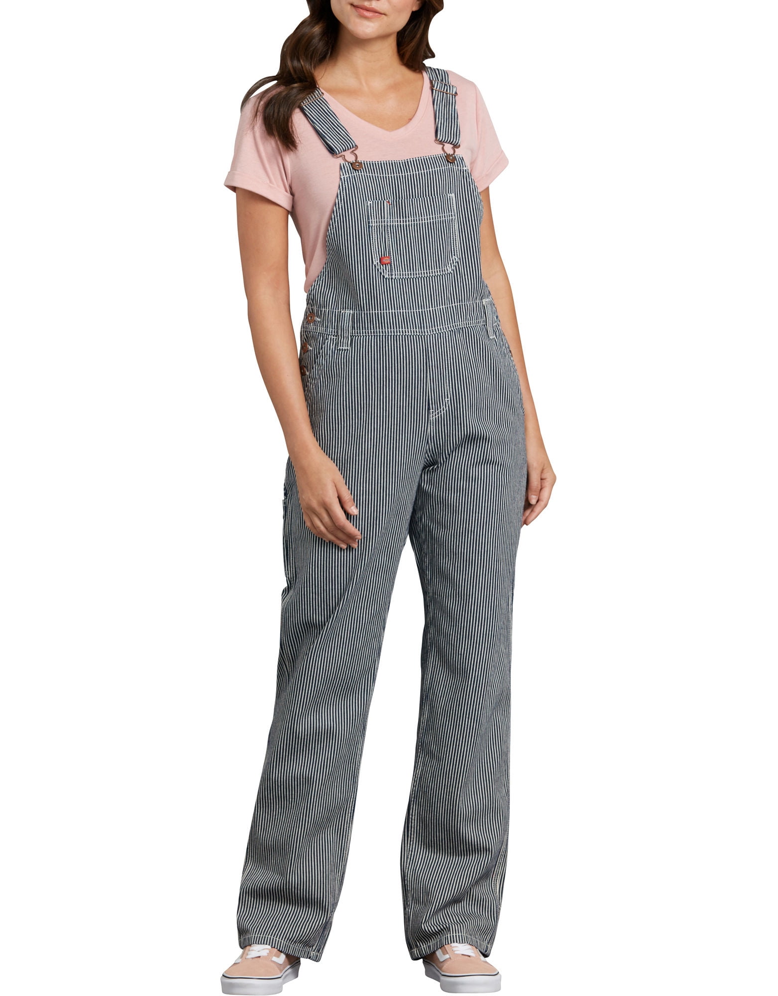 Dickies Salopette à Bavette à Jambe Droite Coupe Décontractée pour Femmes, TP, Rayure Hickory Rincée