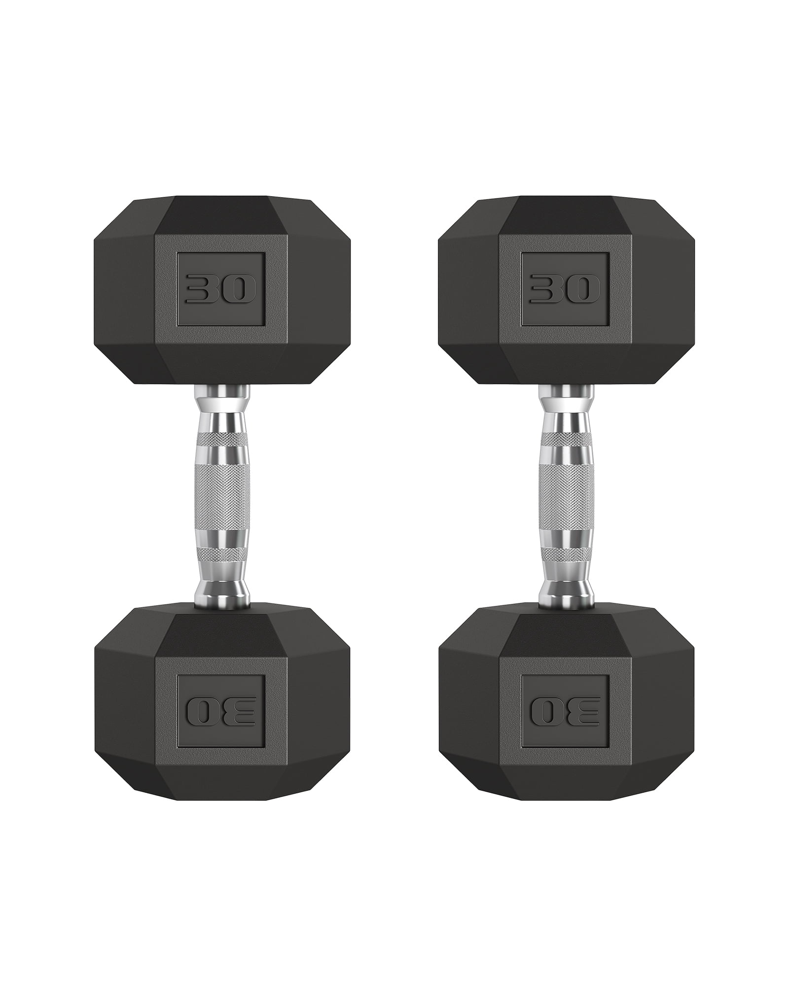 BeesClover Hex Dumbbells Set of 2, 30LB Each – Cast Iron Core, Durable Rubber/PVC Coating, Non-Slip Handle, Anti-Roll, Home Gym Strength Training Hand Weights – Black