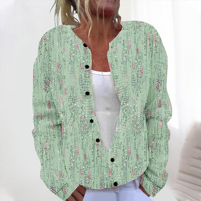 LOVZFMLL Cardigan for Women Ladies' Casual Printed Knitted Cardigan With Button Up Jacket And Top