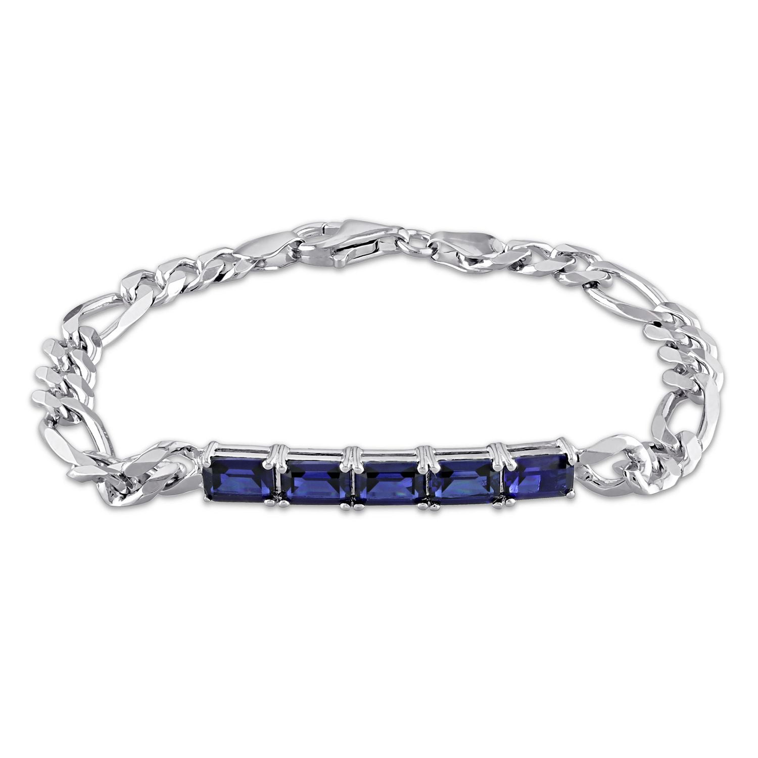 Miabella 4-3/4 Carat T.G.W. Created Blue Sapphire Sterling Silver Figaro Link Chain Station Bracelet