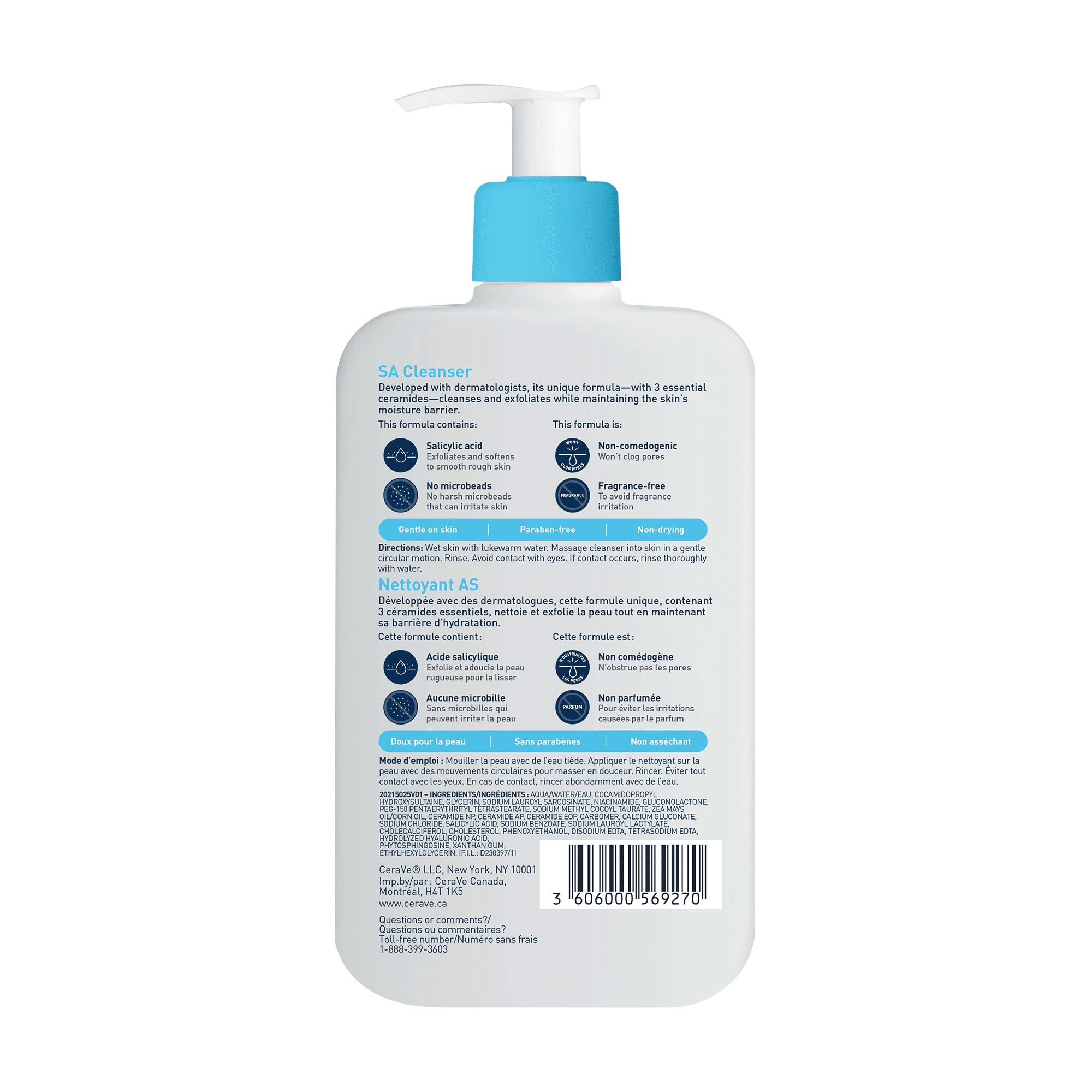 CeraVe Nettoyant SA, Gel Exfoliant à l'Acide Salicylique avec Vitamine D et Céramides pour Peau Rugueuse, 473 ml