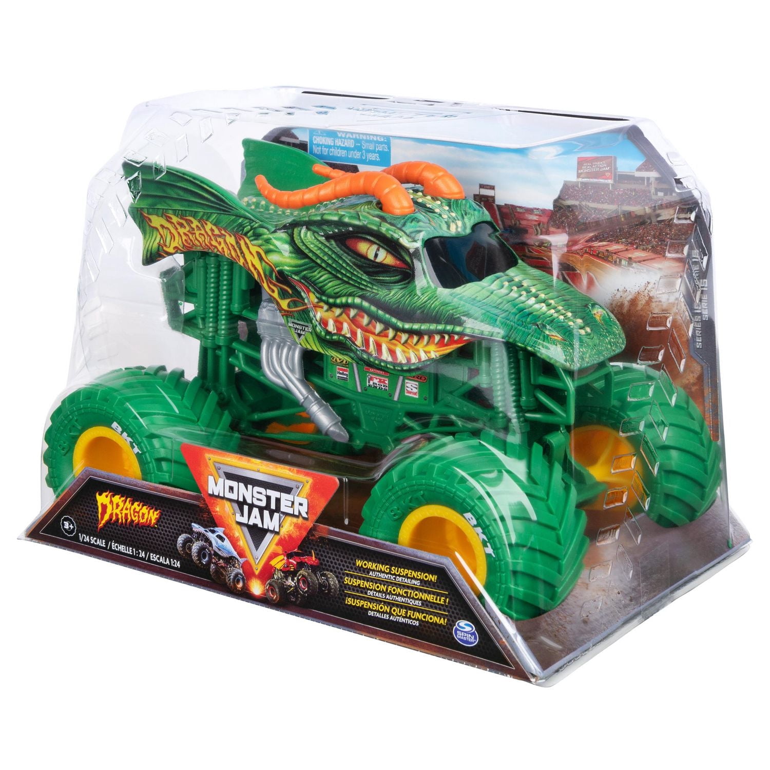 Monster Jam, Monster truck Dragon officiel, véhicule en métal moulé à collectionner, échelle 1:24, Jouets pour garçons à partir de 3 ans