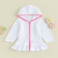 thumbnail image 2 of Kids Girl Hoodie Dress Solid Color Ruffled Zipper Long Sleeves Beach Dress, 2 of 8