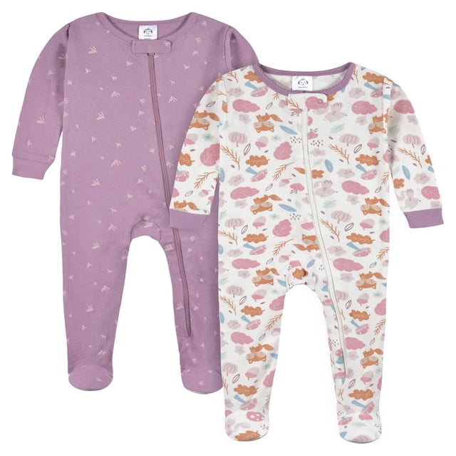 Pyjama en Coton Ajusté à Pieds pour Bébé et Fillette, Lot de 2