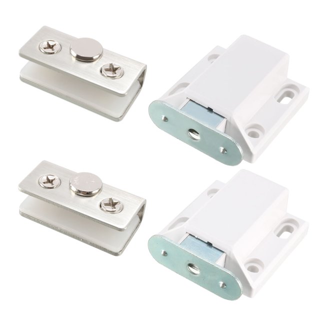 Unique Bargains 5-8mm Glass Door Magnetic Touch Catch Latch Plastic White with Clamp 4 Set