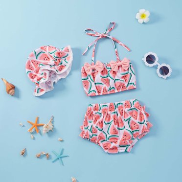 EGNMCR Round-Neck Tank Top Sets Toddler Girls Baby Summer Watermelon Pattern Suspenders + Shorts Swimsuit Suit Girl Set