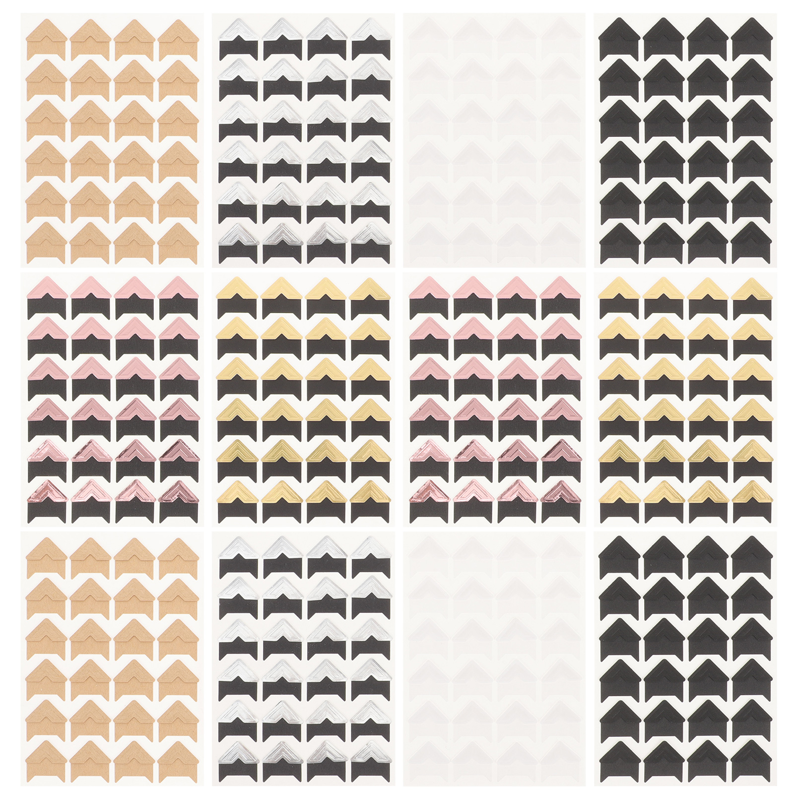 12 Feuilles Coins Photo Autocollants de Montage Photo Scrapbooking Coins Photo