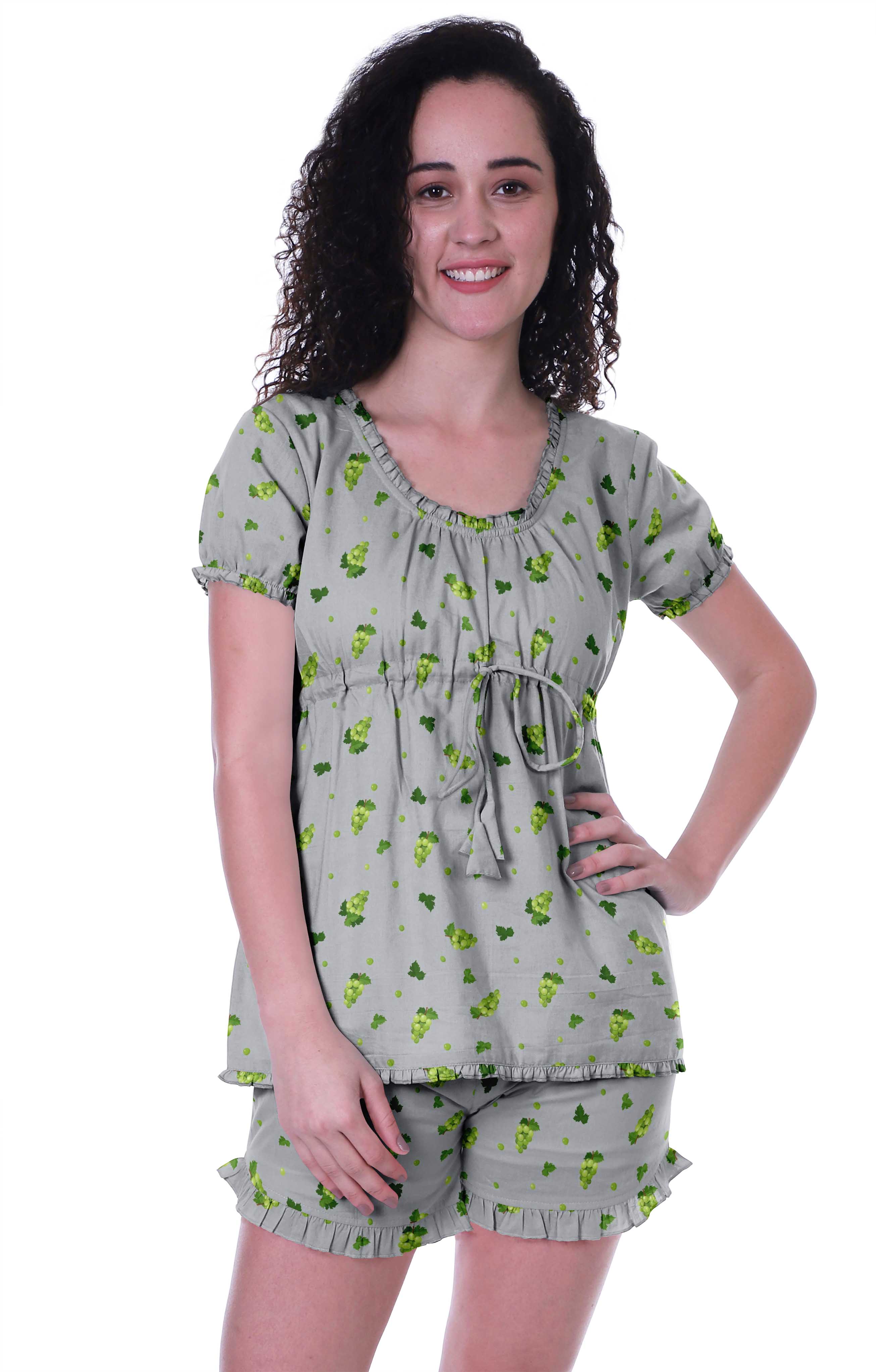 Moomaya Pyjama en Coton pour Femmes, Ensemble de Nuit 2 Pcs avec Shorts, Ensembles de Pyjama avec Shorts