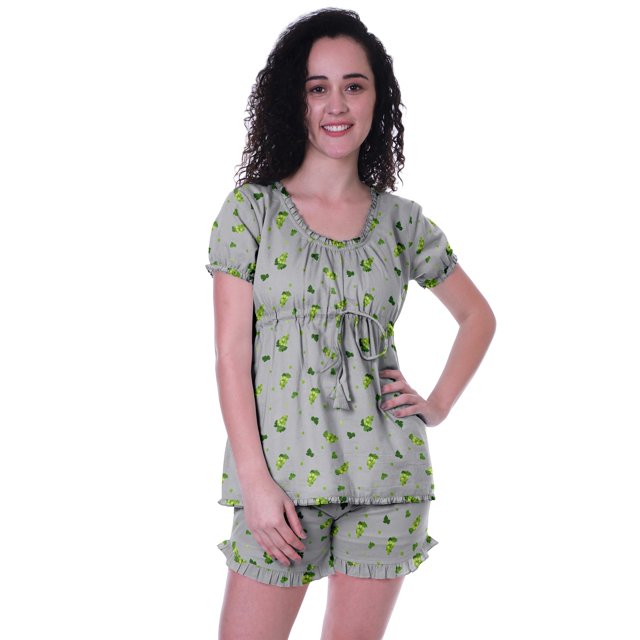Moomaya Pyjama en Coton pour Femmes, Ensemble de Nuit 2 Pcs avec Shorts, Ensembles de Pyjama avec Shorts