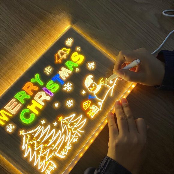 Tableau de Notes à DEL avec Couleurs, Tableau de Messages en Acrylique Lumineux, Tableau d'Écriture et de Dessin Effaçable à Sec Illuminé pour Enfants et Adultes