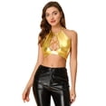 thumbnail image 1 of INSPIRE CHIC Women's Metallic Cami Cutout Backless Halter Tube Top Gold M, 1 of 6
