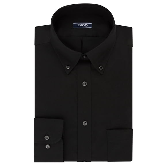 IZOD Chemise Habillée pour Homme à Coupe Régulière Extensible Unie à Col Boutonné, Noire, Encolure 17 Pouces-17,5 Pouces Manche 34 Pouces-35 Pouces