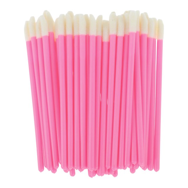 Unique Bargains 50 Pcs Disposable Solid Rod Lip Brush for Vacation Rose Red Plastic Flocking