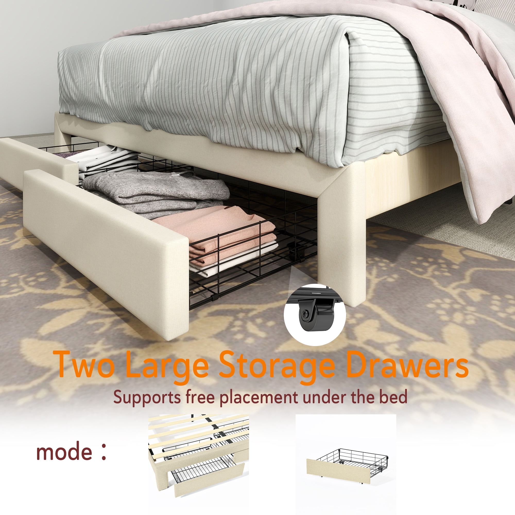 Ensemble cadre de lit queen et table de chevet pliante Homy Casa pour chambre et appartement