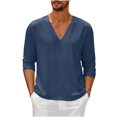 thumbnail image 1 of GigrtiJin Mens Long Sleeve T-Shirt Casual Fall V Neck Solid Color Tops Blouses Plus Size Basic Pullover Undershirt, 1 of 6