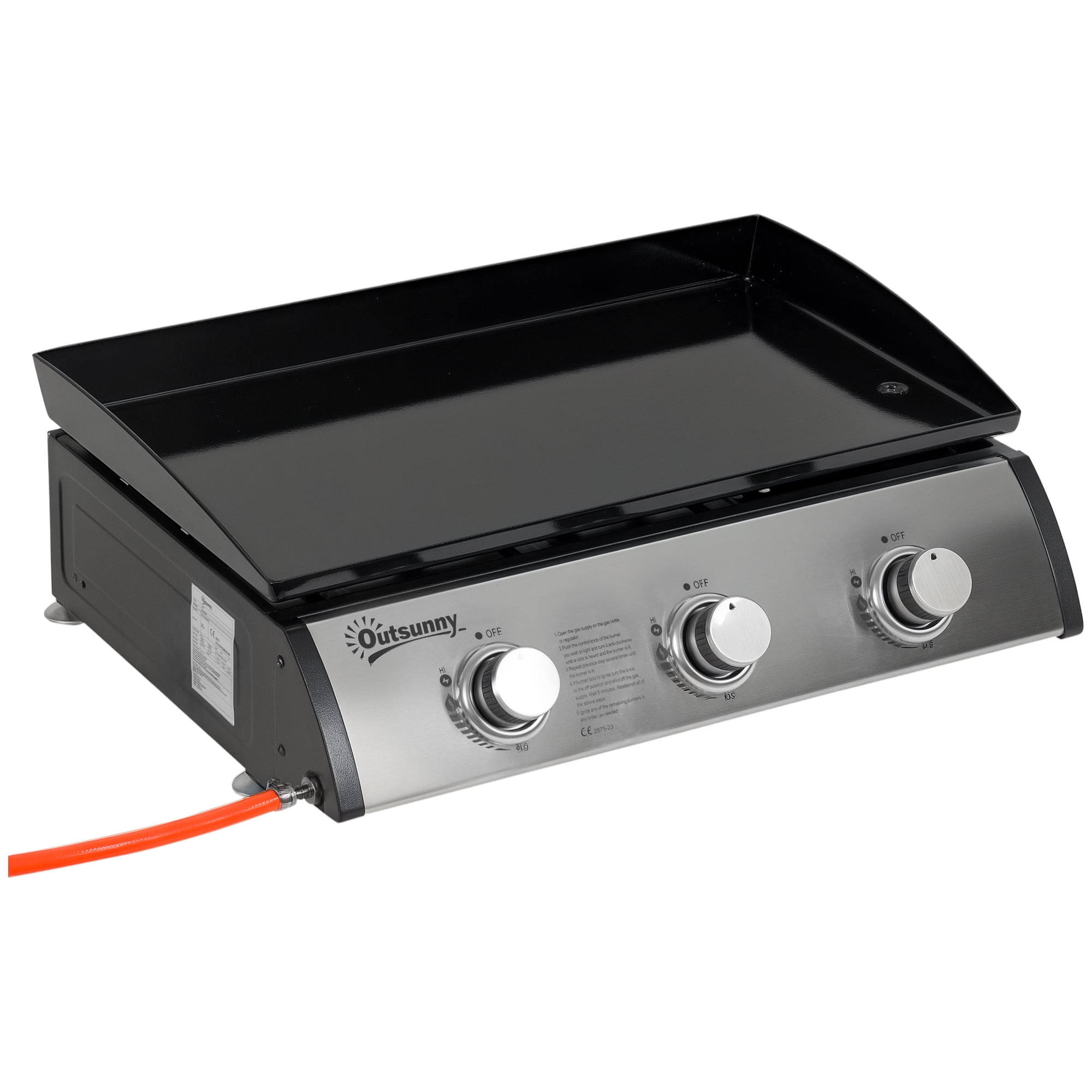 Outsunny 3 Burner Liquefied Gas Grill, Portable BBQ Grill, Silver