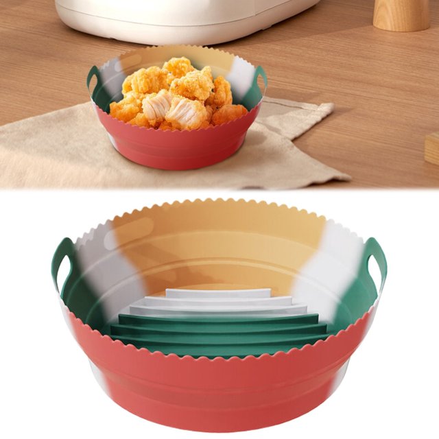 Air Fryer Silicone Liners Pot TASTAN Reusable Silicone Air Fryer Basket with Handle - Heat-Resistant Round Baking Pan & Liner, Foldable Non-Stick Accessory for Air Fryer and Oven, Baking Tray Pots