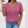 thumbnail image 4 of Offres jusqu'à 70 % de Réduction! Hauts d'Été pour Femmes Fashiopn 2024 Grande Taille Printemps/ Couleur Unie Col Rond Manches Courtes Chemise Décontractée Cadeau pour Femmes en Solde, 4 of 4