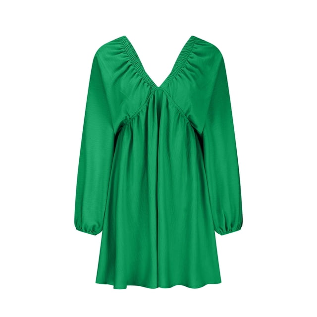Gspmoly Robes d'Été pour Femmes, Robe à Manches Longues pour Femmes à Col en V Longueur Genou, Robe Aguichant Rétro Ample, Robes de Travail pour Femmes Économies