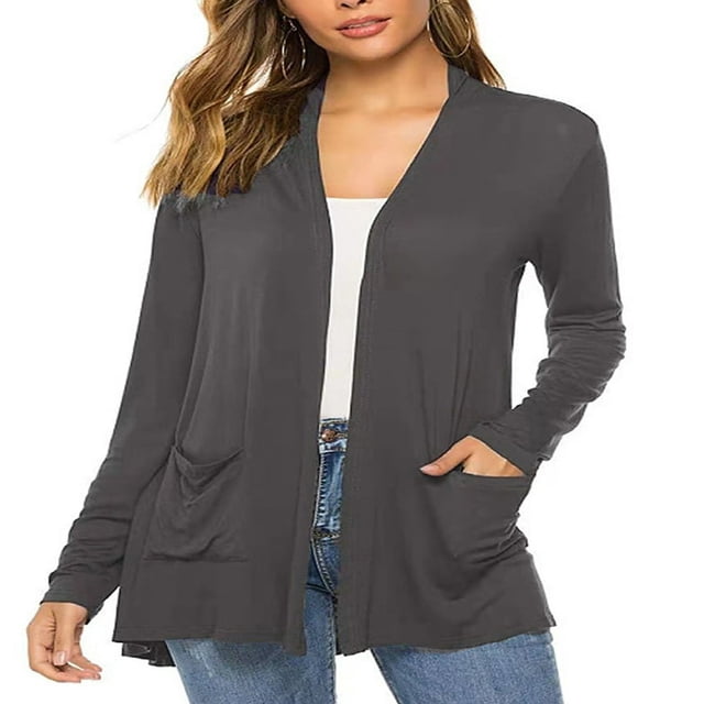 Cardigan Femme Couleur Unie Manches Longues Tricot