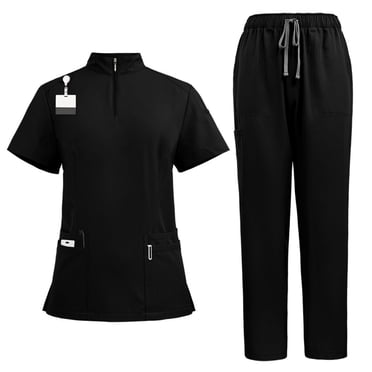 Bocqde Women's Scrub Set Classic Short Sleeve Zipper Stand Collar Top and Jogger Pants Nursing Uniform Scrubs for Women Set