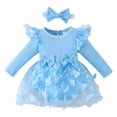 thumbnail image 1 of GPOECD Girls Long Sleeve Bowknot Solid Color Ruffles Romper Bodysuits with Headbands Outfits Long Sleeve Rompers for Girls Blue-j,3-6 Months, 1 of 4