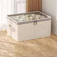 thumbnail image 4 of Weloille 1Pc Clothes Storage Box, Visible Dual Zipper Fabric Organizer, Sturdy Handle Foldable Thickened Large Capacity Dustproof Bin for Closet Wardrobe Underbed, 4 of 6