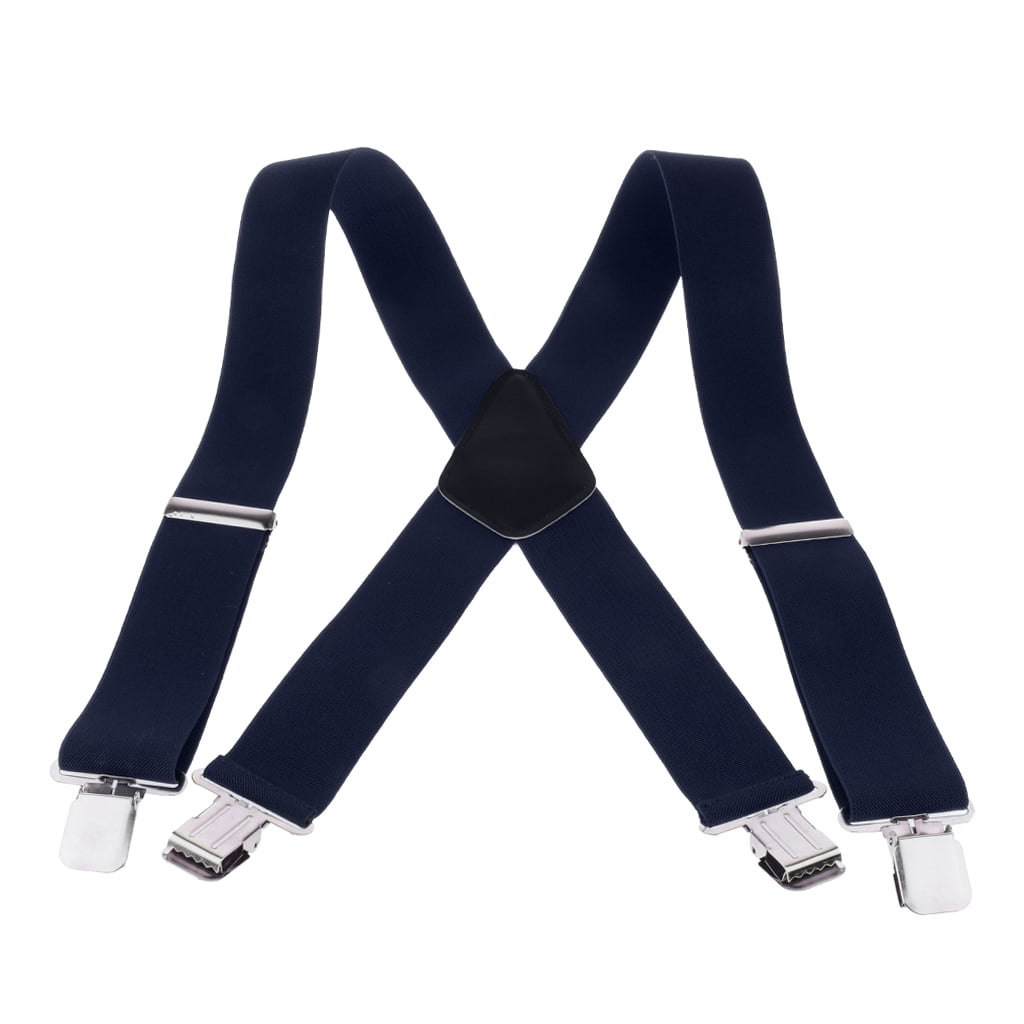 TISHITA Heavy Duty Clip Suspenders, Mens Adjustable Straps with Non Slip Clips for Work navy