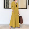 thumbnail image 1 of Bramtres Robes Maxi, Robes de Vacances, Robe Chemise Longue Décontractée pour Femme en Coton et Lin à Boutons avec Poches, Longues Robes, Robe à Manches Longues, Robes Modestes, Robe Jaune, 3TG, 1 of 4