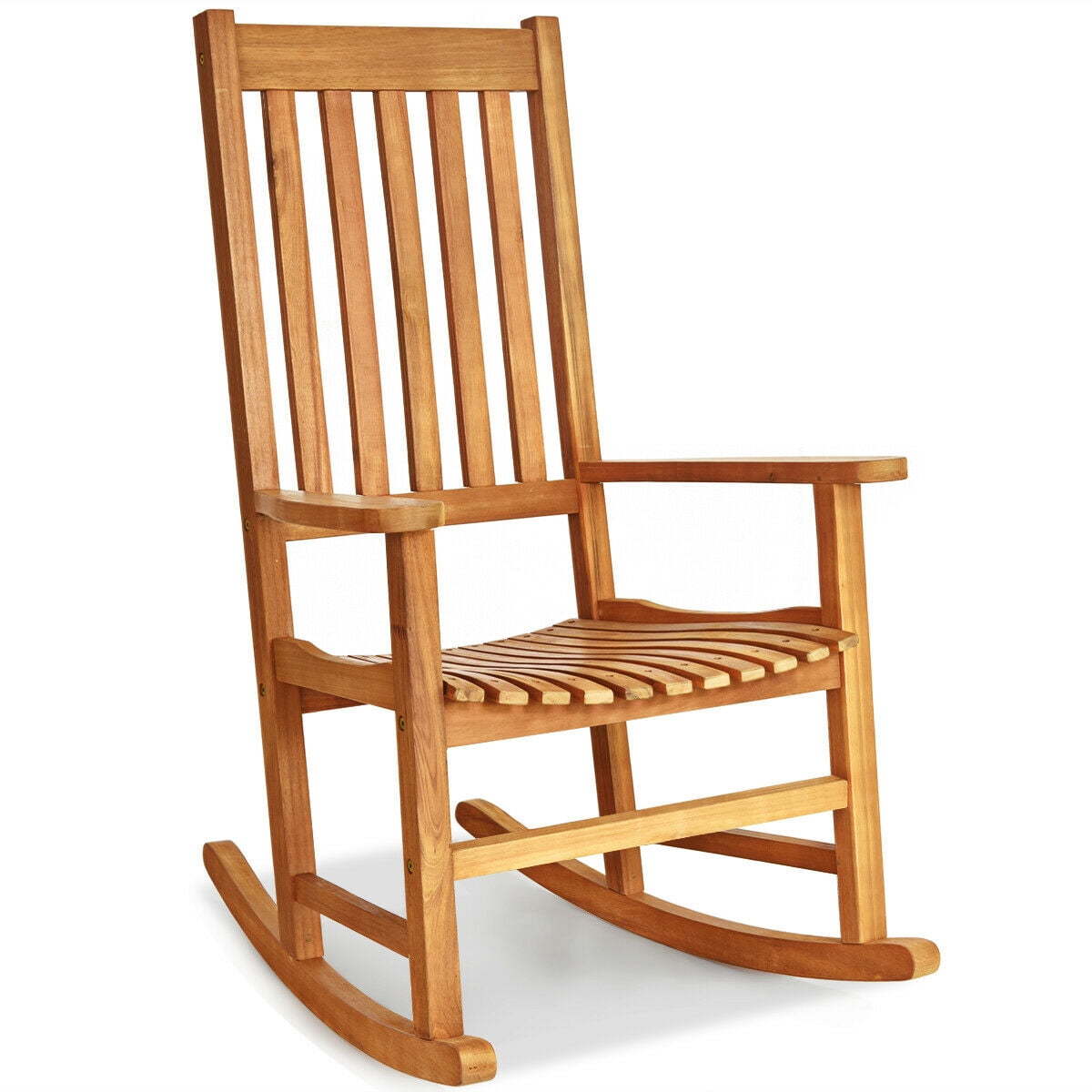 Gymax Wooden Rocking Chair Porch Rocker High Back Garden Seat Indonesia Teak
